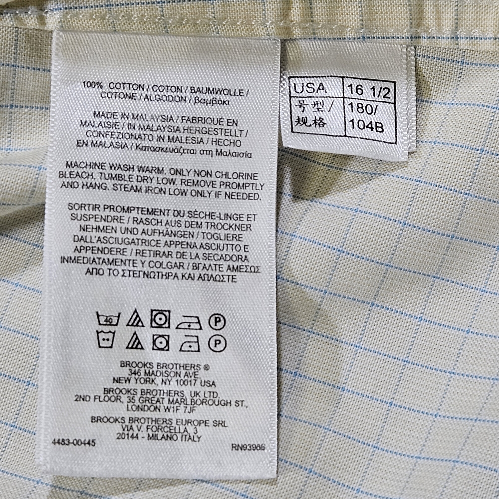Brooks Brothers Regent Fit Men's LS Button-up Shirt Yellow Check Size 16.5 - Picture 6 of 7